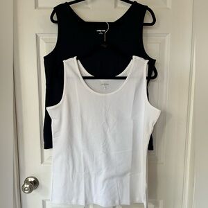 Lands’ End Lot of 2 Interlock Tanks  XL (18) Navy/White NWT